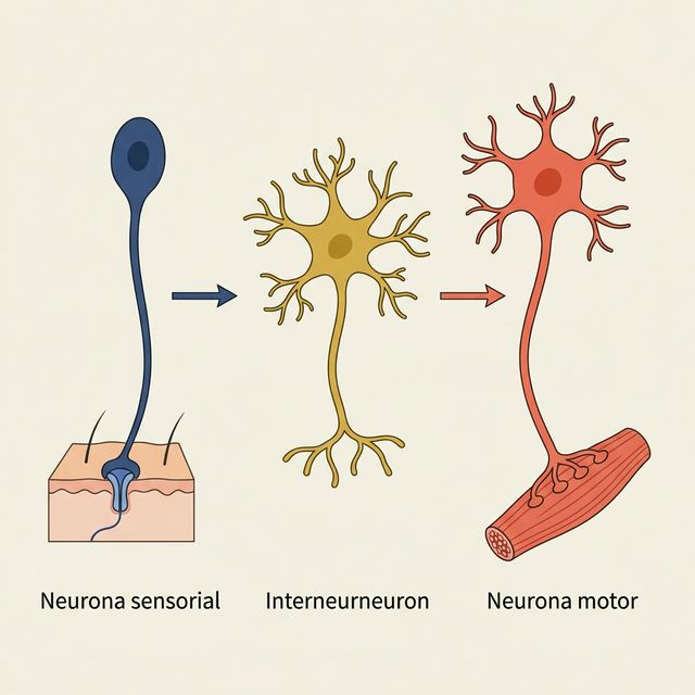 Tres tipos funcionales de neuronas: sensorial, interneurona y motora