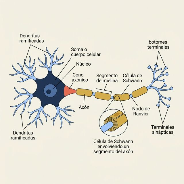 Anatomía detallada de una neurona motora