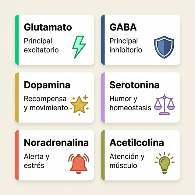 Infografía de los principales neurotransmisores y sus funciones
