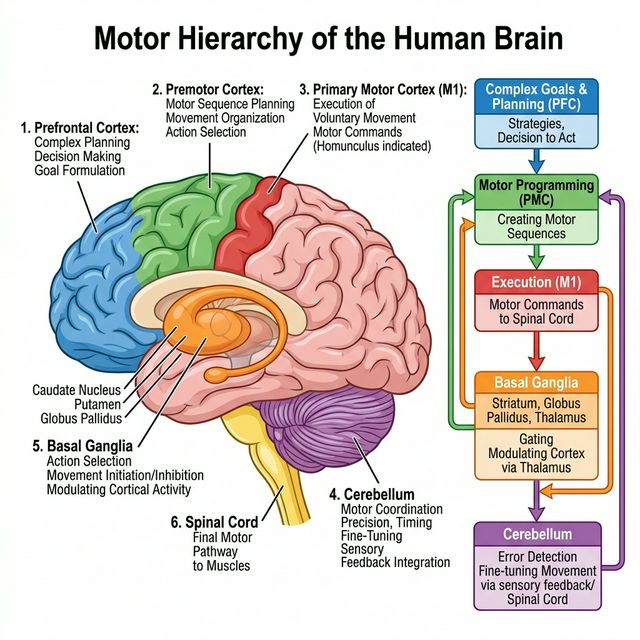 Jerarqu&iacute;a motora: desde corteza prefrontal hasta m&uacute;sculo