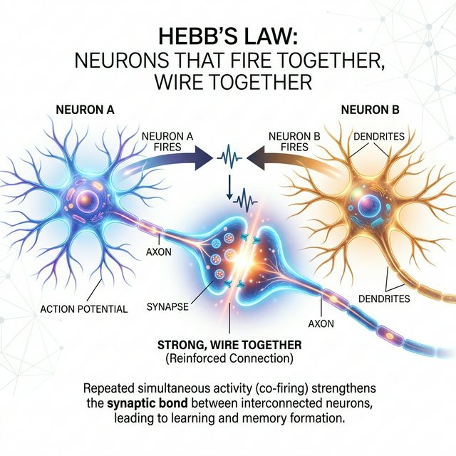 Ley de Hebb: neuronas que disparan juntas fortalecen su conexi&oacute;n