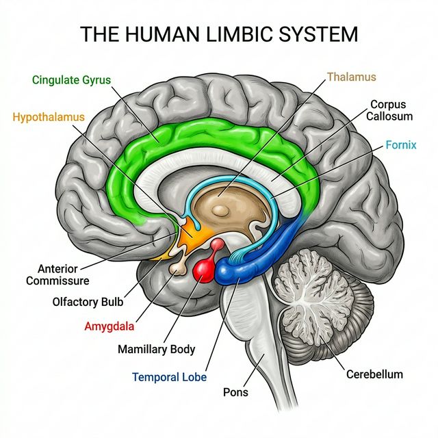 Estructuras del sistema limbico: amigdala, hipotalamo, corteza cingulada e insula